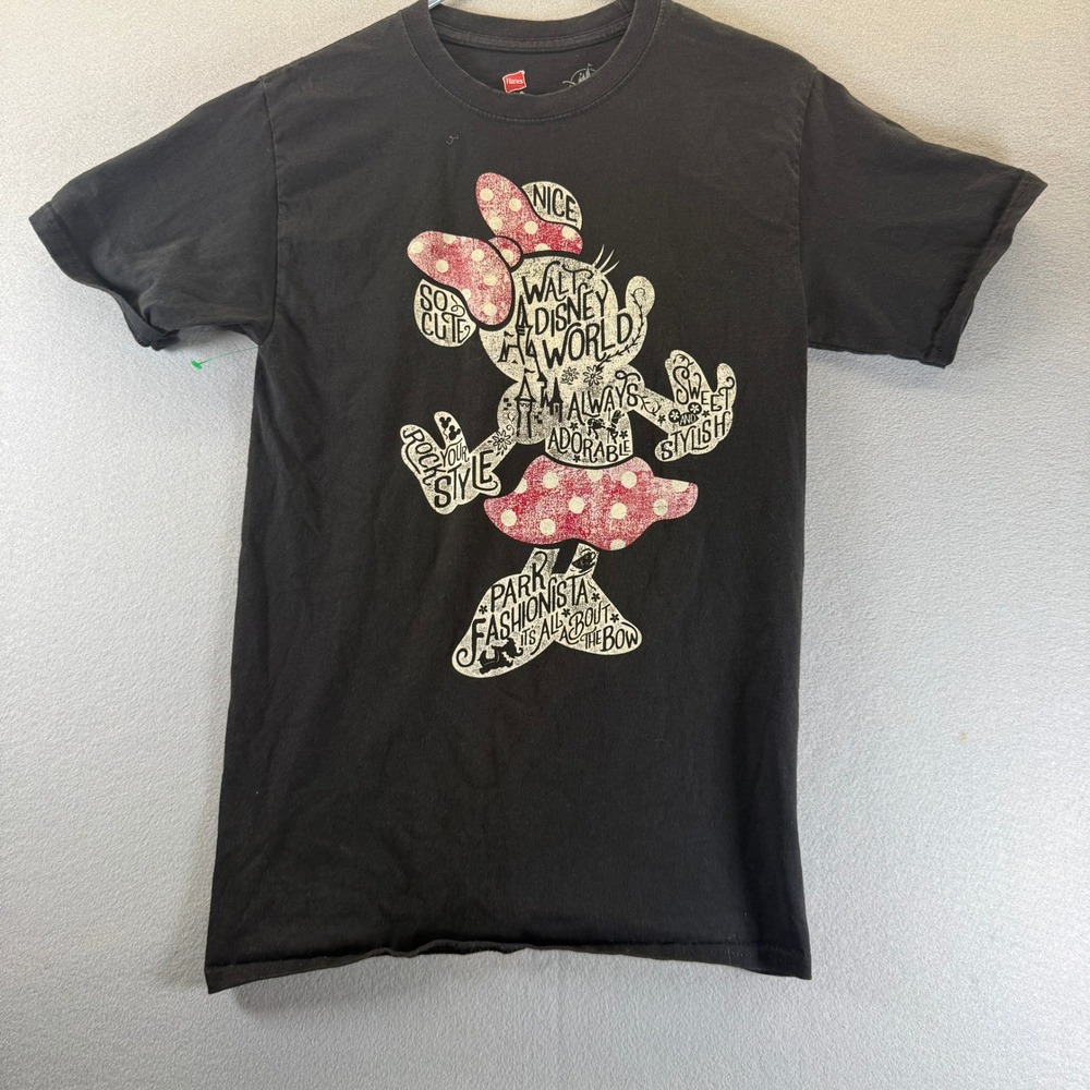 Disney Hanes Minnie Mouse Park Fashionista Black Graphic T-Shirt Small